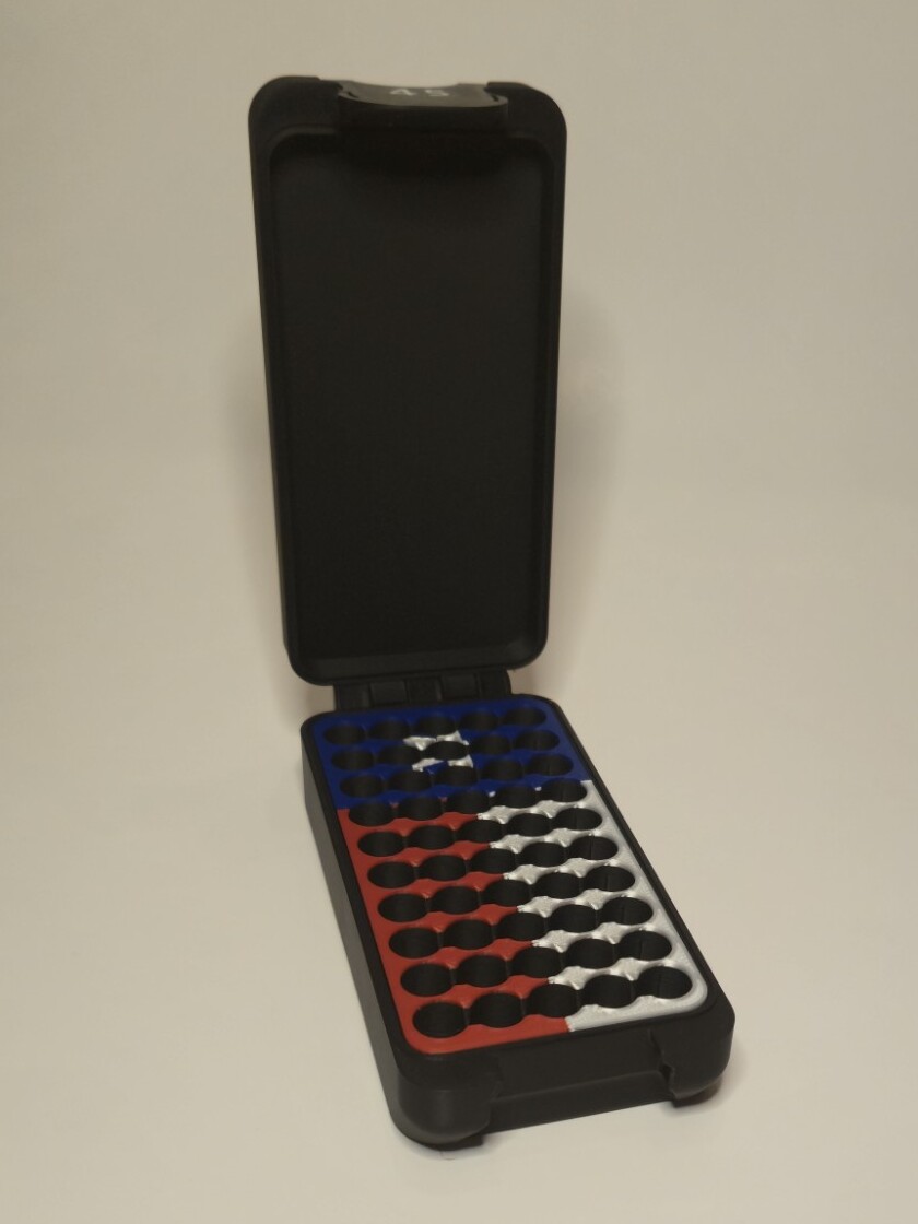 BRT .45 ACP Texas Flag box open showing matching flag insert